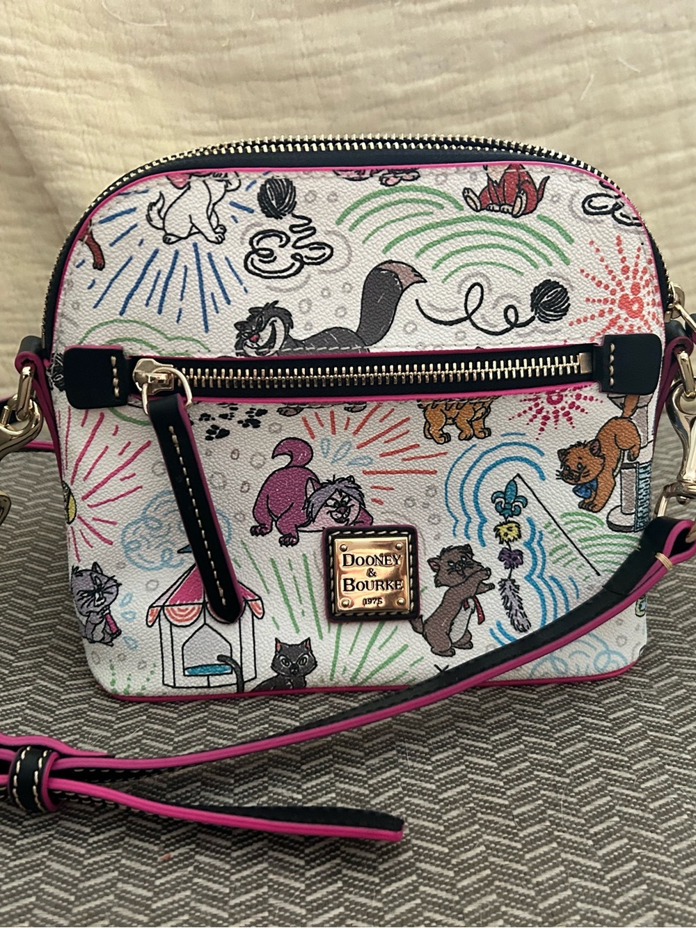 Dooney & Bourke White Multicolor Aristocats Crossbody with Pink Trim